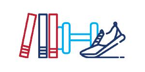 shoe, dumbell and books icon